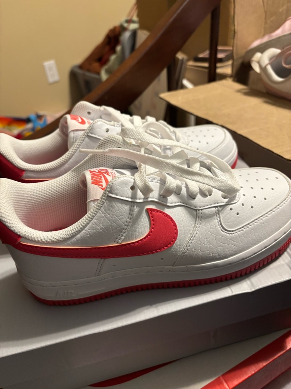Nike White Sneakers with Pink Swoosh